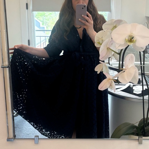 Kate Spade Blue Lace Montauk Midi Dress Medium Embroidered Cutwork French Navy - Picture 4 of 12